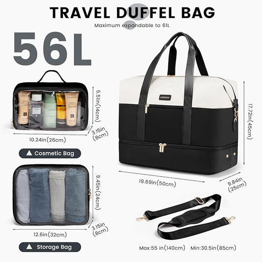 LOVEVOOK Weekender Bag, Large Travel Duffel Bag for Women with 2 Packing Cubes, Carry on Overnight Bag with Shoe Compartment, Mom Hospital Bags for Labor and Delivery