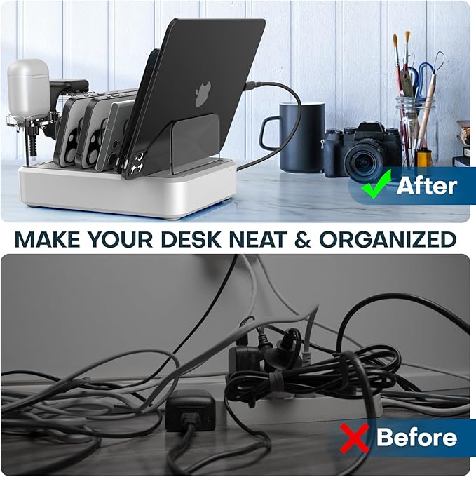 Charging Station for Multiple Devices,75W 6 Port Multi USB C Fast Charger Station with 7 Mixed Charging Cables,USB Charging Dock Compatible with iPhone, Samsung, iPad, Tablet and More