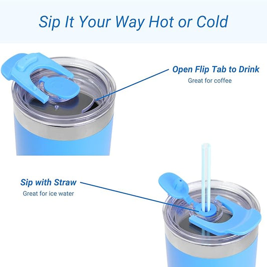 Drinco - 20 oz Stainless Steel Tumbler | Double Walled Vacuum Insulated Mug With Lid, 2 Straws, For Hot & Cold Drinks (20oz Royal Blue, 20oz)