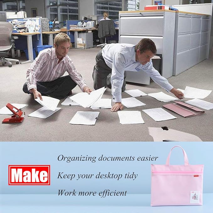 Pendancy Mesh Zipper Pouch 11x13.7 in, Large Double Pocket Waterproof File Bag with Handle, A4 Size Foldable Document Storage for Puzzle Project/Cross Stitch/Travel/Office(Pink)