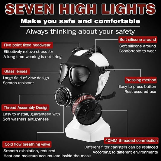 Gas Masks Survival Nuclear and Chemical - Reusable Full Face Respirator Gas Mask with Activated Carbon Filter
