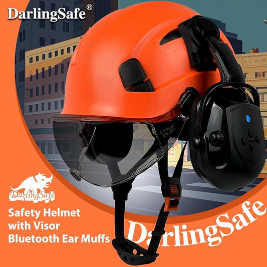 Hard Hats with Visor Bluetooth Ear Muffs Safety Helmet with Visors Mounted Safety Ear muff Hardhats Vented ANSI Z89.1 OSHA