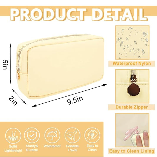 Small Makeup Bag Pouch for Purse, Nylon Travel Toiletry Storage Bag Cute Preppy Cosmetic Bag for Women Girls, Waterproof Makeup Organizer Bag Pouch Skincare Bag Purse with Zipper (Small-Sand)
