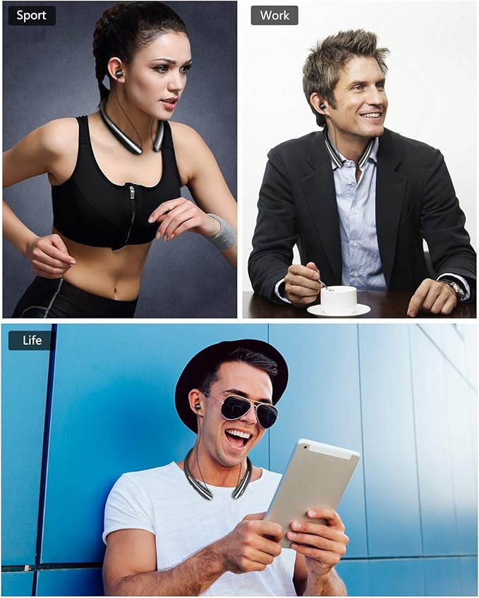 Gardway Neckband Bluetooth Headphones, Bluetooth 5.4 Wireless Headphone with Retractable Earbud,CVC8.0 Noise Cancelling, 15Hrs Playtime, IPX5 Waterproof Around The Neck Headphones for Sport