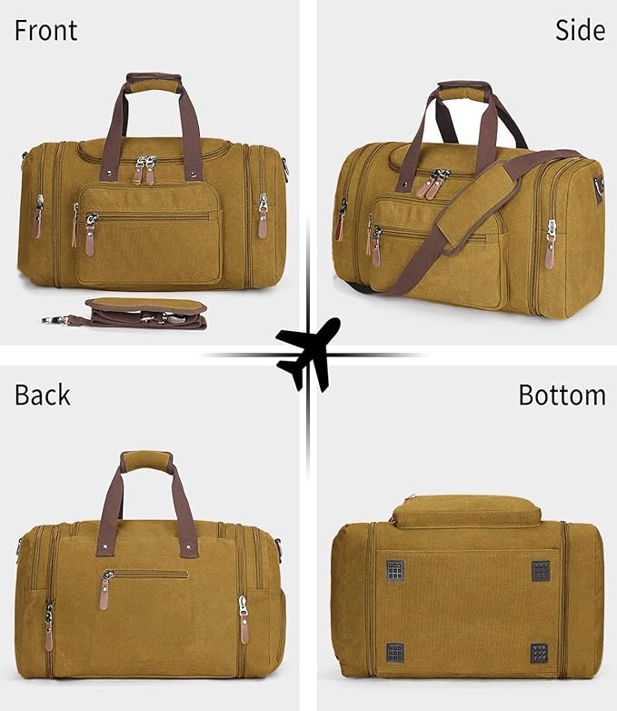 Sechunk Duffle Bag Canvas Leather Large Outdoor Shoulder Bag (yellow)