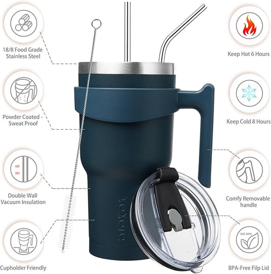 BJPKPK 30oz Stainless Steel Double Wall Insulated Tumbler With Handle And Straw Lid,Navy Blue