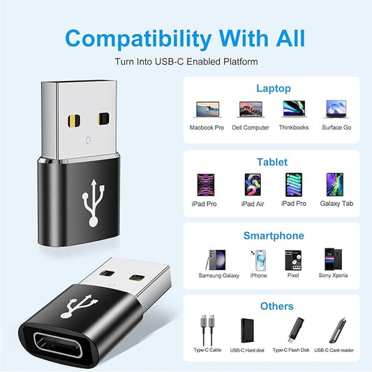 USBA to USBC Adapter 8 Pack,USB Type C Adapter,USB-A OTG Adaptor,Type-C Charger Cable Converter,USB Adapters for iPhone 15 14 13,iWatch,iPad,Phones,Black