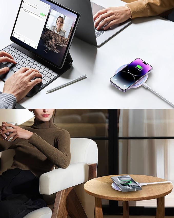 Wireless Charging Pad - NANAMI Wireless Charging Pad Compatible with iPhone 17/17 Air/17 Pro/17 Pro Max/16/15/14/13,Qi Charger for Samsung Galaxy S25/S24/S23/S22/S21, Desk Phone Charger for AirPods 2