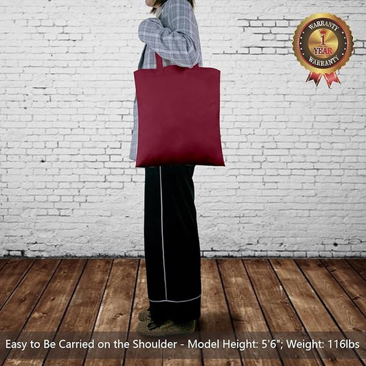 TOPDesign 12-Pack Economical 16"x15" Burgundy Cotton Tote Bags, Lightweight Medium Reusable Grocery Shopping Cloth Bags, Suitable for DIY, Advertising, Promotion, Gift, Activity