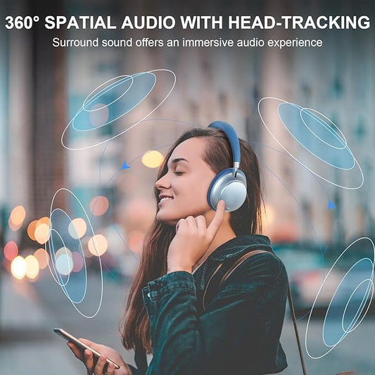 T-fun NC35 Hybrid Active Noise Cancelling Headphones, 360° Spatial Audio with Head Tracking, Over Ear Headphones Wireless Bluetooth 5.3, 55H ANC Playtime, Deep Bass, Custom EQ via App, for Travel Home