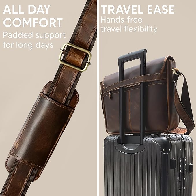 Leather Messenger Bag for Men 16" Full Grain Leather Laptop Bag Vintage Crossbody Office Satchel Travel Shoulder Bag