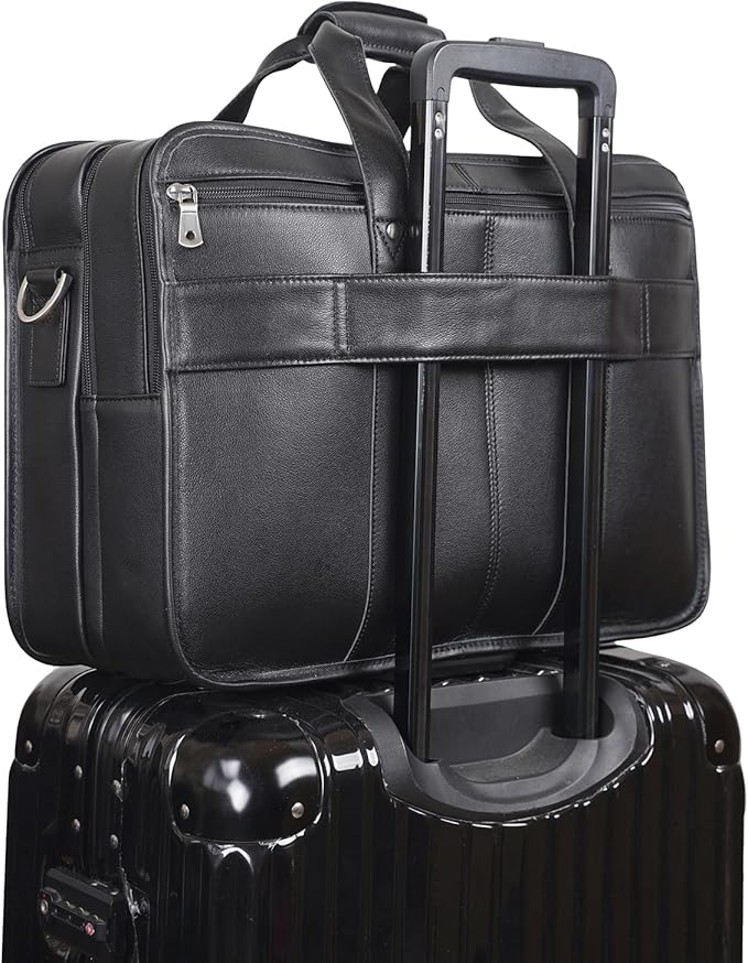 Polare 17'' Napa Leather Briefcase Laptop Attache Case Messenger Bag For Men Fits 15.6'' Laptop