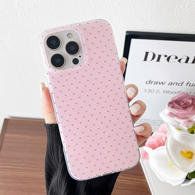 Compatible with iPhone 16 Pro Case, Fashion Cute Aesthetic Polka Dot Pattern Cover for Women, Shockproof Slim Soft TPU and Hard PC Protective Phone Case for iPhone 16 Pro 6.3"- Pink