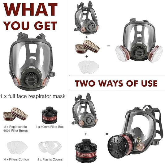 Gas Masks Survival Nuclear and Chemical - Reusable Full Face Respirator Gas Mask with Activated Carbon Filter