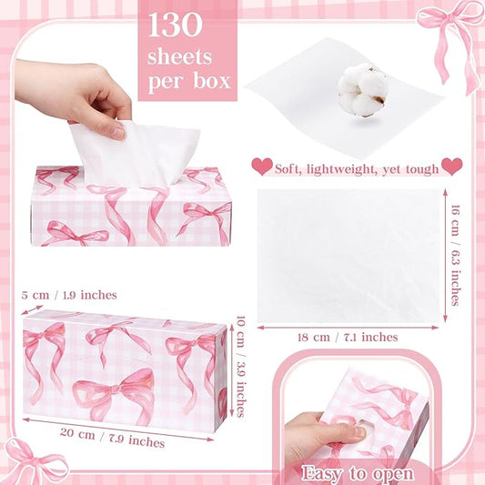 Yinder 12 Packs Facial Tissue Box 1560 Sheets Soft Facial Tissue Box for Fall Halloween Christmas 2 Ply 130 Sheets Disposable Travel Tissues Bulk for Car Household Kitchen(Pink Bow)