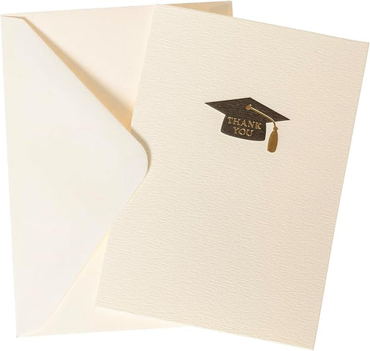 Graphique Grad Cap La Petite Presse Boxed Notecards, 10 Embellished Gold Foil Blank Cards with Matching Envelopes and Storage Box, 3.25" x 4.75"