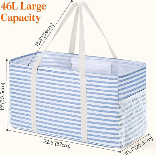 Lifewit Extra Large Tote Bag, Reusable Grocery Bags with Metal Wire Frame and Handles, Standing Utility Foldable Shopping Bags for Storage, Picnics, Beach, Pool, Laundry, Car, Camping 2 Packs 46L Blue