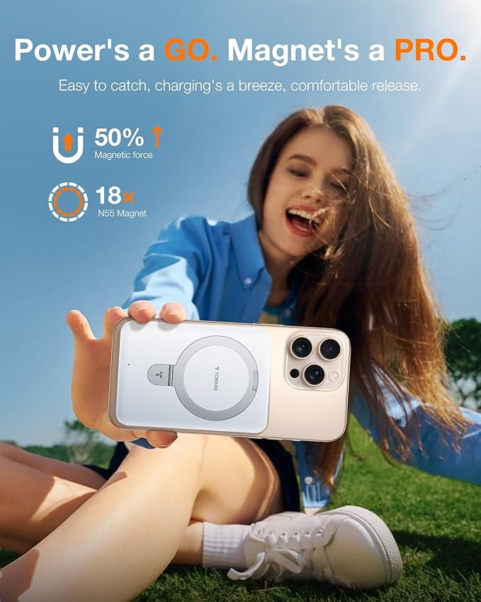 TORRAS EasyGo 0.45" Slim Magnetic Portable Charger Power Bank for iPhone, 5000mAh 22.5W PD Fast Charging Wireless Battery Pack Compatible with Magsafe, i Phone 17 Pro Max,Pro,16,15,14,13,12, White