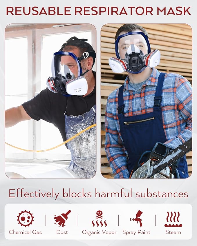 INCLY Full Face Dust Mask, Safe Face Masks Cover Reusable for Against Smoke, Dust, Chemical, Paint, Sanding, Welding, Vapors, Logging