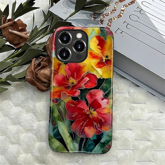 Case for iPhone 16 Pro Case,Vintage Floral Girly Design - Hybrid Dual Protection Silicone + Hard PC Shockproof Full Body Cover Slim Anti-Scratch Protective Case for Men Women