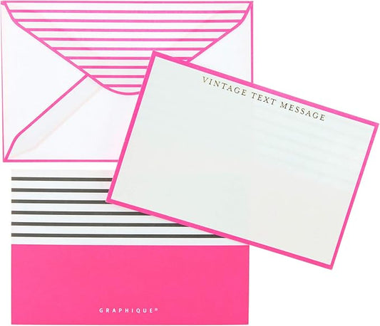 Graphique Vintage Text Flat Notes, "Vintage Text Message" Message – Note Card Stationery Embellished w/ Gold Foil, 50 Note Cards, Matching Envelopes for Thank You Notes and Invitations, 5.625" x 3.5"