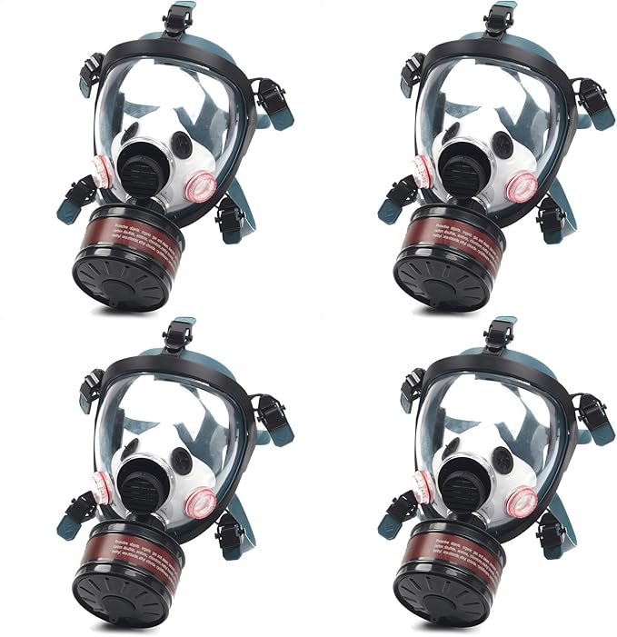 HANUU Gas Mask, Gas Masks Survival Nuclear and Chemical with 40mm Activated Carbon Filter, Tactical Full Face Respirator Mask for Gases Dust Vapors Chemicals Spray Paint Sanding Welding (4 Pack)