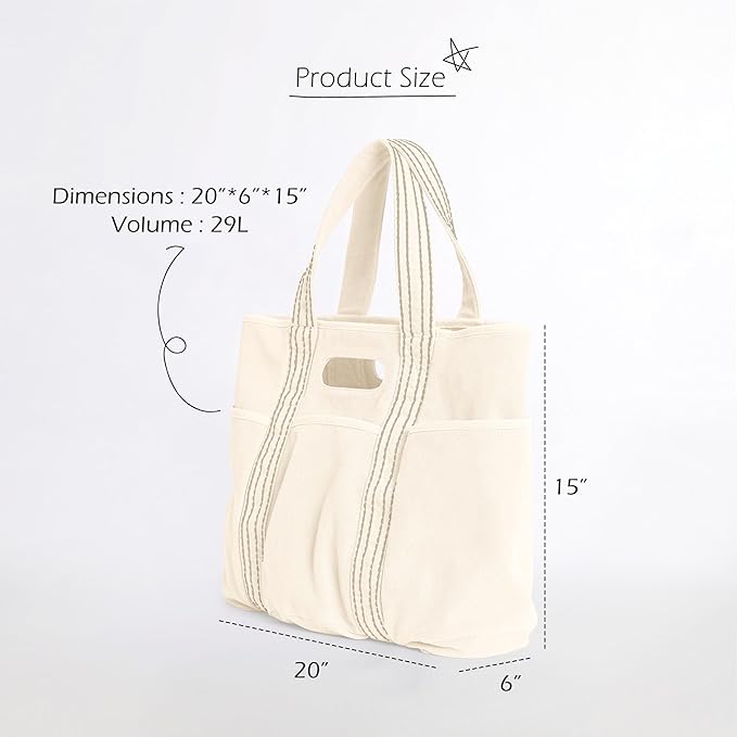 ODODOS 29L Oversized Canvas Tote Bag Large Capacity Open Top Shoulder Bags for Gym Workout Shopping Beach Travel