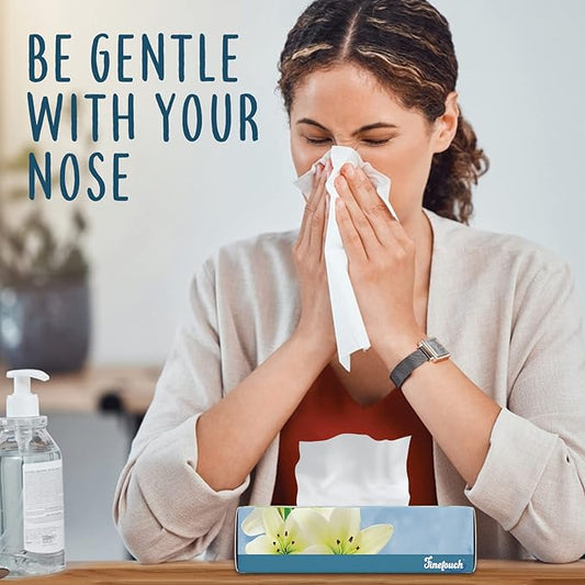 Finetouch 2-Ply Facial Tissues – 6 Boxes of 130 Soft Tissues (780 Total) – Strong & Gentle Tissue for Home, Office, or Travel Use