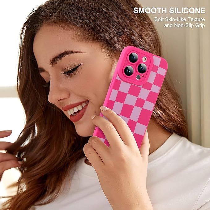 ZIYE for iPhone 15 Pro Case Hot Pink Flower Pattern Phone Case with Camera Protection,Soft TPU Silicone Rubber Protective Cover Floral Design Cases Compatible with iPhone 15 Pro 6.1 Inch