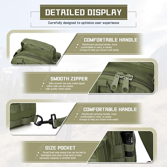 SEAFEW Tactical Backpack for Men, Waterproof Military Sport Bag Pack Crossbody Sling Backpack Tactical Bag for Every Day Carry, Green