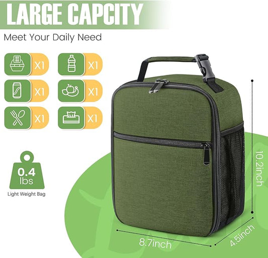 Lunch Bag for Men/Women, Reusable Lunchbox for Adult, Small Insulated Lunch box, Lunch Tote Bag for Office, Work, Picnic - Green