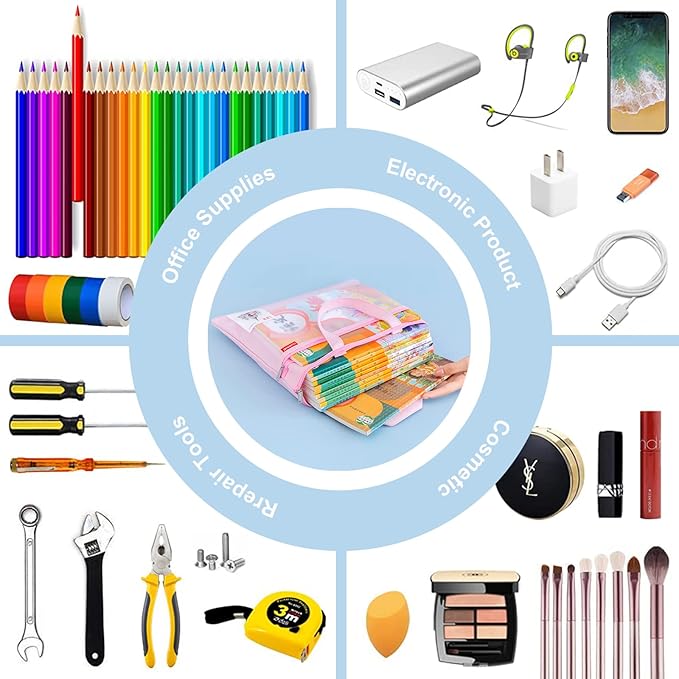 Pendancy Mesh Zipper Pouch 11x13.7 in, Large Double Pocket Waterproof File Bag with Handle, A4 Size Foldable Document Storage for Puzzle Project/Cross Stitch/Travel/Office(Blue)