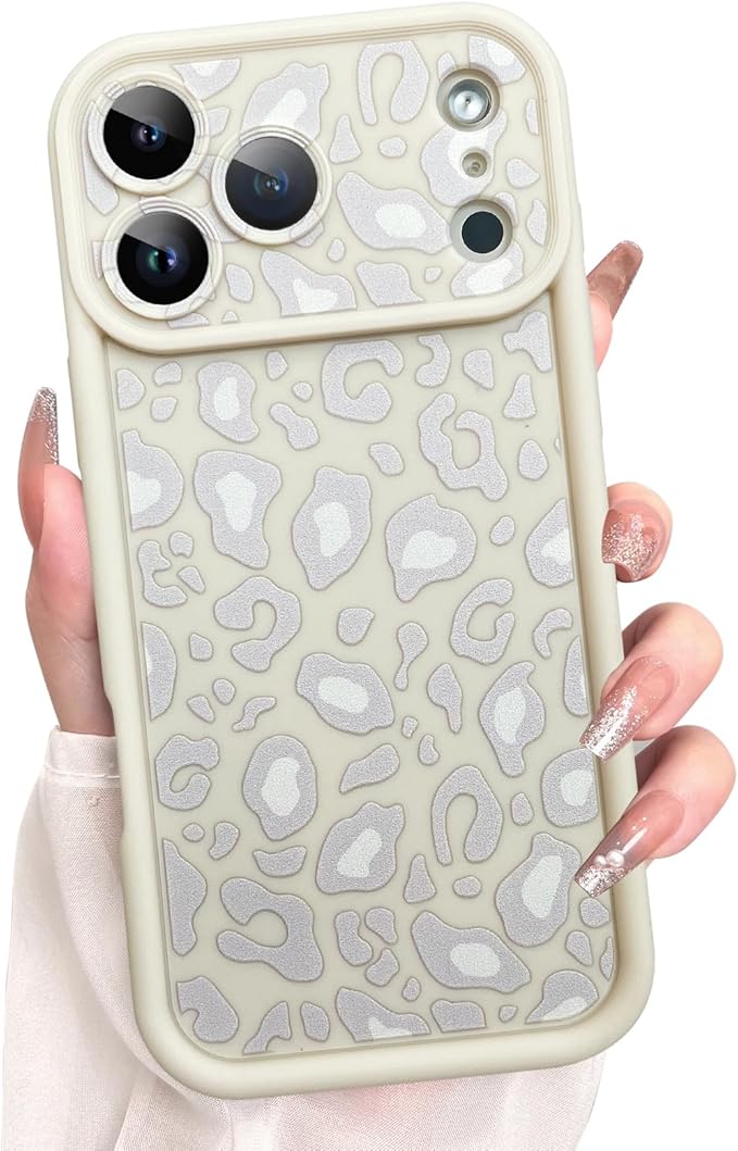 KANGHAR Case Compatible with iPhone 17 Pro Leopard Printed Pattern Cute Cheetah Phone Case Soft TPU Shockproof Protective Cover Designed for iPhone 17 Pro 6.3 Inch Beige with Gray Prints