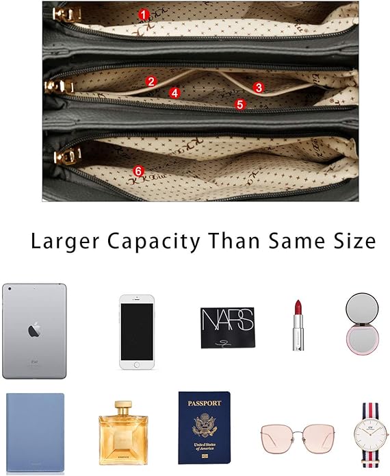 KKXIU Women Satchel Bags Handle Shoulder Handbags and Purses Pockets Zipper Leather Crossbody Bags