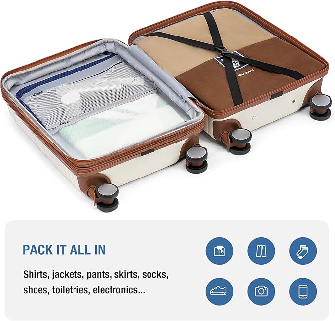 KYME Carry On Luggage 22x14x9 Airline Approved with TSA Lock Hard Shell Carry On Suitcase Lightweight Suitcases with Wheels Small Luggage for Men Women,Carry-On 20 Inch,Beige