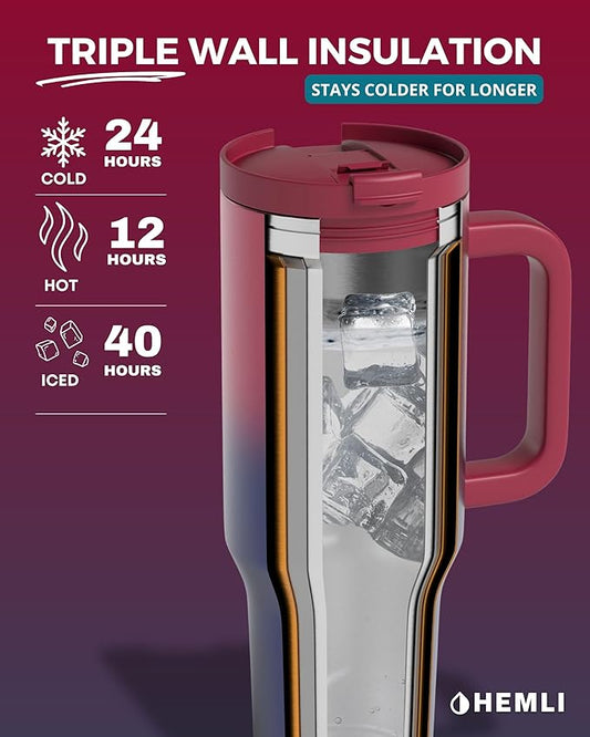 40 Oz Tumbler with Handle and Straw, Insulated Tumbler with Leakproof 2-in-1 Lid and Straw, Reusable and Portable Water and Coffee Stainless Steel Travel Mug, Vacuum Insulated