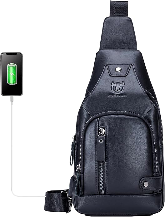 LUKZIJAES Genuine Leather Sling Bag for Men