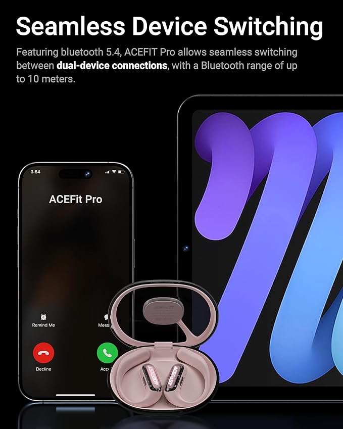 ACEFAST AceFit Pro Open-Ear Headphones, Night Safety Mode for Sports, Powerful Bass, 7.6g Ultra-Comfort, Bluetooth 5.4, 30H Playtime with Digital Display, IP54 Sports Earbuds for Running & Workouts