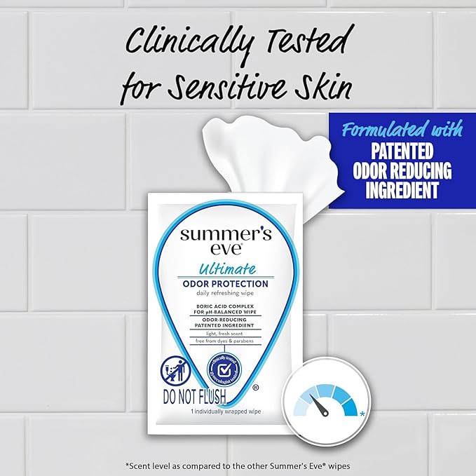 Summer's Eve, Whole Body Deodorant for Women, Ultimate Odor Control, Aluminum Free Deodorant, 3 Fl Oz + Daily Feminine Wipes with Boric Acid, Removes Odor, On-the-go Body Wipes with pH Balance, 12 ct