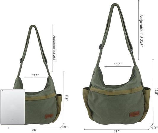 Large Canvas Messenger Bag with Multiple Pockets for Men and Women, Crossbody Shoulder Tote Hobo Laptop Bag