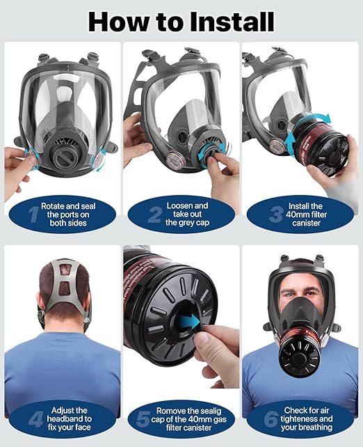 Gas Masks Survival Nuclear and Chemical - Full Face Respirator Mask With 40mm Activated Carbon Filter, Reusable Respirator Mask With Filters For Chemicals, Vapors, Paint, Welding,Spray Painting