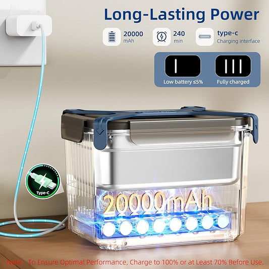 Cordless Electric Lunch Box for Adults, Heated Lunch Box 20000 mAh Battery Powered with Automatic Heating, 1.2L Portable Food Warmer, BPA Free