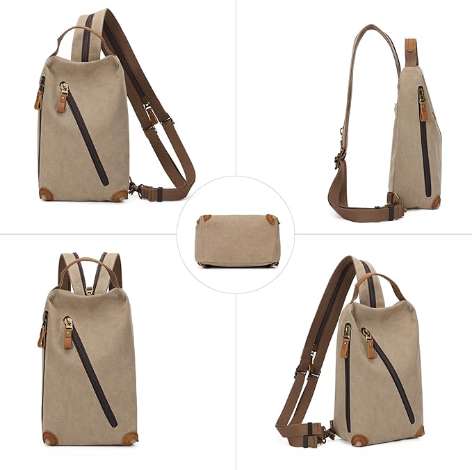 KL928 Canvas Sling Bag Crossbody Bags Small Backpack Pack Travel Purse Convertible Purses for Women Men