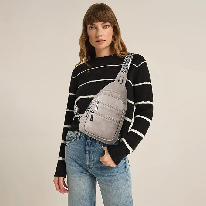 Sling Bag for Women Crossbody Bags Fanny Packs Sling Purse Backpack Shoulder Bag Vegan Leather Chic Travel Light Grey
