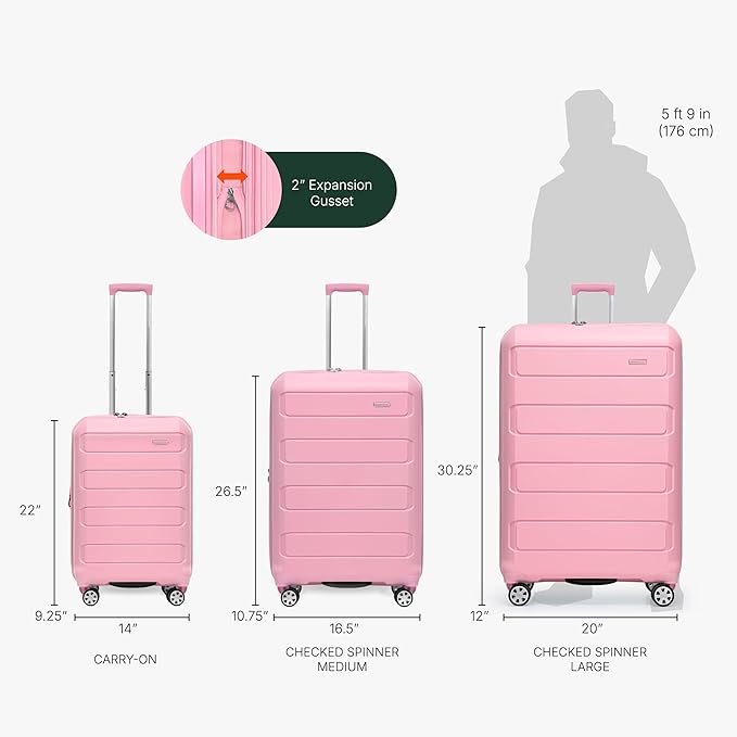 Traveler's Choice Pagosa Indestructible Hardshell Expandable Spinner Luggage, Pink, 22-Inch Carry-on