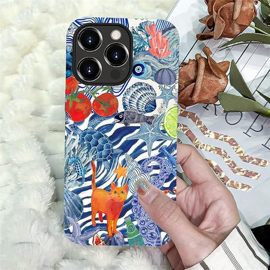 Case for iPhone 14 Pro,Leopard Cherry Shell Aesthetics for Woman Men Full Body Protective Cover Shockproof 2 in 1 Silicone + Hard PC Case for iPhone 14 Pro