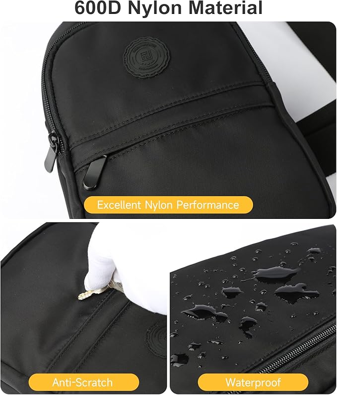 Sling Bag for men Small Crossbody Bags 5L Crossbody Sling Backpack Waterproof for Travel Hiking Commute (Black)