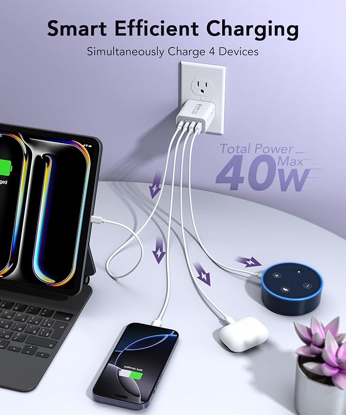 CSODINCE 3 Pack Fast Charging Block, 40W 4-Port Charger Cube Power Brick Plug Box Base Adapter for iPad/Pro/Mini, Compatible with iPhone 16/15/14/13/12, Galaxy, Motorola,Sony, Google Pixel, Tablet