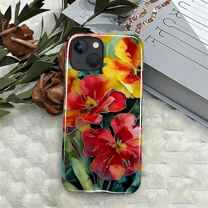 Case for iPhone 15 Plus Case,Vintage Floral Girly Design - Hybrid Dual Protection Silicone + Hard PC Shockproof Full Body Cover Slim Anti-Scratch Protective Case for Men Women