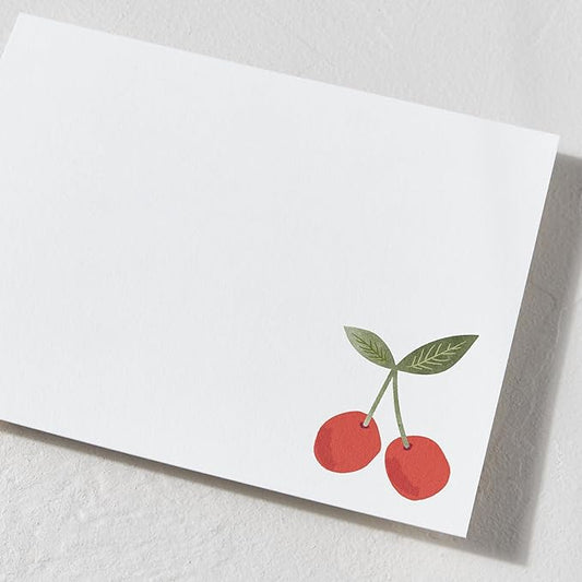 Minted Twin Cherries Stationery Set, Set of 10, Flat Note Cards & Envelopes for Invitiations and Handwritten Thank You Messages, Red Cherry Fruit Illustration, Gifts for Men and Women, Luxurious Paper